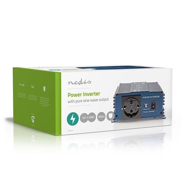 Nedis Strömväxelriktare | Inspänning: 12 V DC | Enhetens utgångsanslutning: Type F (CEE 7/3) | 230 V AC 50 Hz | 150 W | Toppeffekt: 300 W | Cigarettän