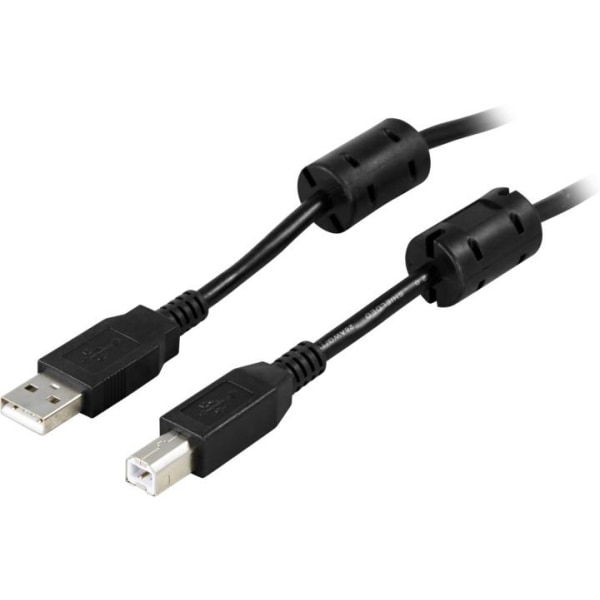 DELTACO USB 2.0 kabel Typ A hane - Typ B hane 5m, ferritkärnor,