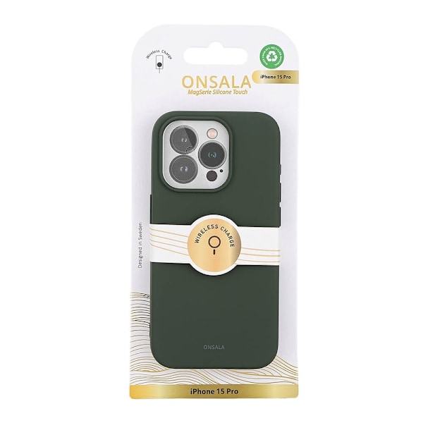 Onsala Mobilcover Silikonefølelse MagSeries Olivengrøn - iPhone 15 Pro Grön