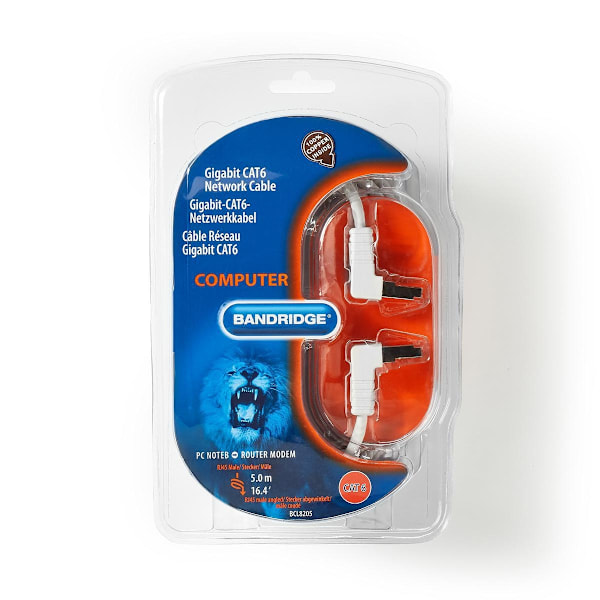 Bandridge CAT6 F/UTP -Verkkokaapeli | RJ45, Uros - RJ45, Uros, Kulma | 5,00 m | Valkoinen