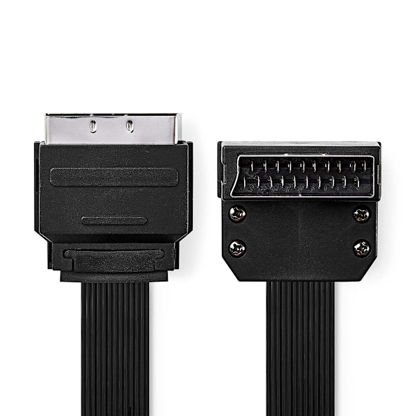 Nedis SCART-kaapeli | SCART Uros | SCART Uros | Niklattu | 480p | 2.00 m | Litteä | PVC | Musta | Kirjekuori