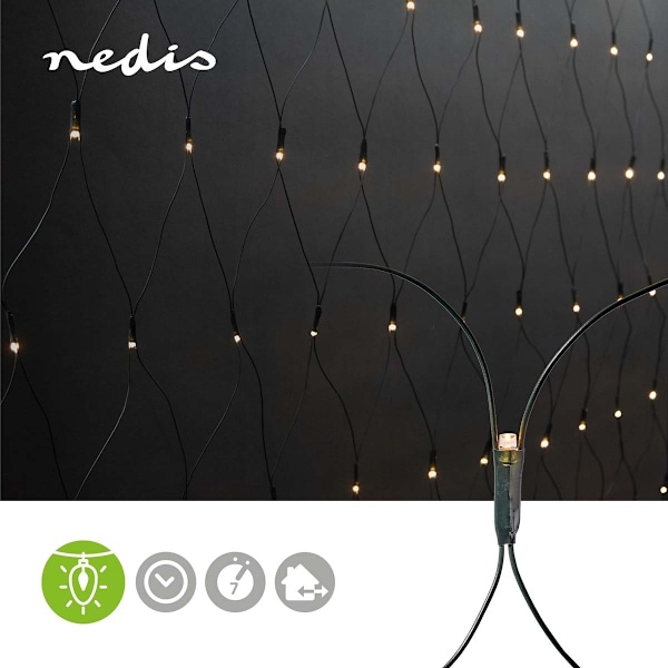 Nedis Dekorative Netlys | Varm Hvid | 160 LED's | 2 x 1 m | Lyseffekter: 7 | Indendørs eller udendørs | Strømforsyning