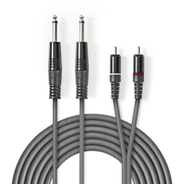 Nedis Stereo Audio kabel | 2x 6.35 mm Hanstik | 2x RCA Hanstik | Nikkelplateret | 3.00 m | Runde | Mørkegrå | Kartonhylster