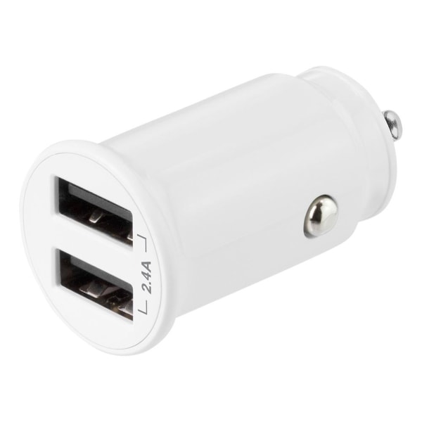 DELTACO 12/24 V USB-billaddare, dubbla USB-A portar, 2.4 A, 12 W