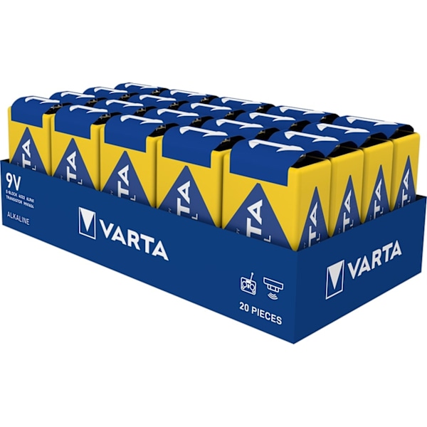 Varta 6LR61/6LP3146/9 V Block (4022) batteri, 20 stk. æske alkaline mangan batteri, 9 V