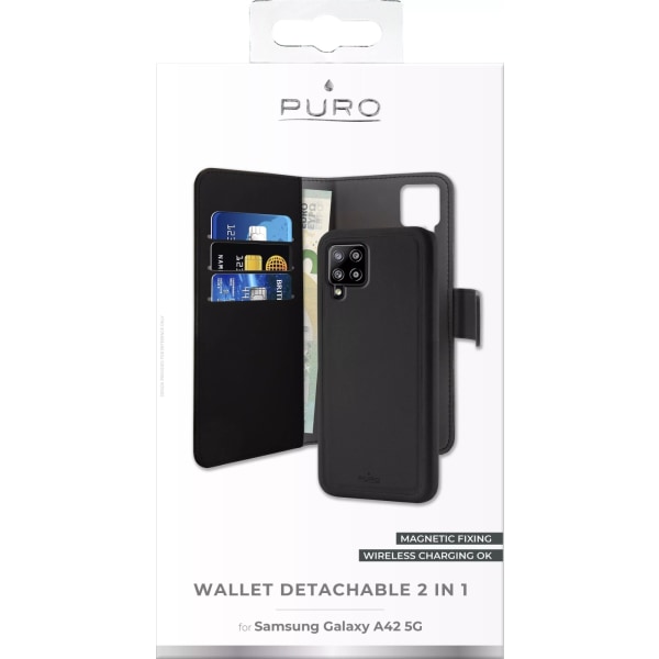 Puro Samsung Galaxy A42 5G EcoLeather Wallet Detach sort Svart