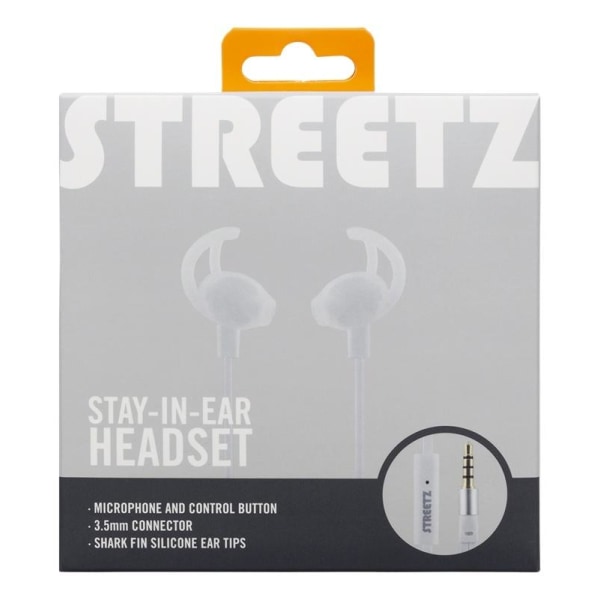 STREETZ stay-in-ear headset, 1-button remote, 3.5mm, microphone, Vit
