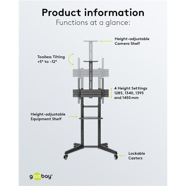 Goobay TV-presentationsstativ Pro (storlek L) för TV-apparater och monitorer mellan 37 och 70 tum (94-178 cm) upp till 50 kg, vinklingsbar