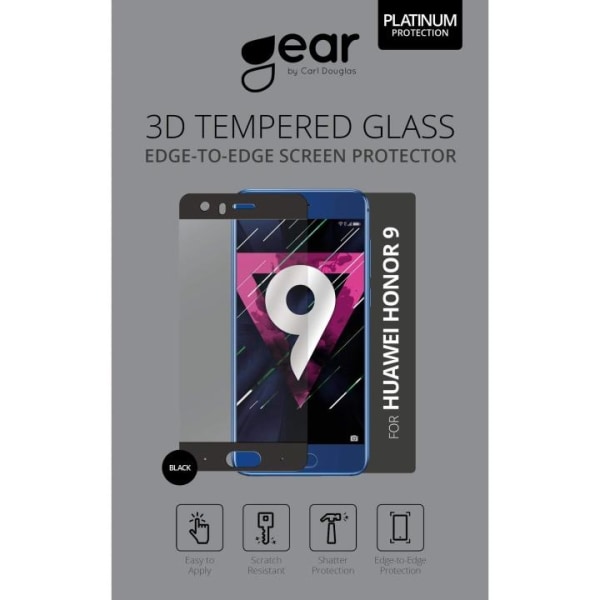 GEAR Hærdet Glas 3D Full Cover Sort Huawei Honor 9 Transparent