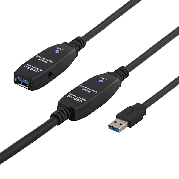 DELTACO aktiivinen USB 3.0-jatkokaapeli, Tyyppi A u-n,adp,15m, sininen