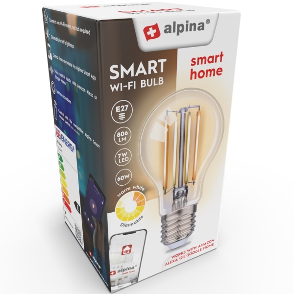 Alpina WiFi Smart E27 LED Filament Varmvit 7W 806 lm