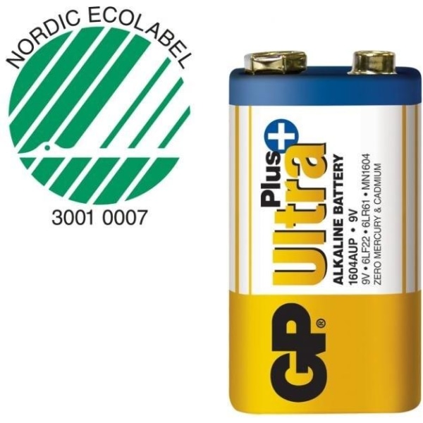 GP Ultra Plus Alkaline 9V batteri, 1604AUP/6LF22, 1-pack