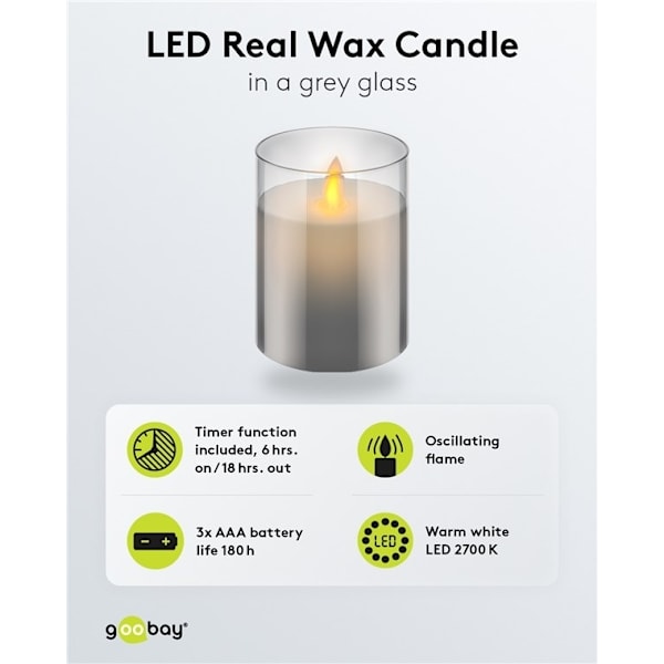 Goobay LED ægte vokslys i glas, 7,5 x 10 cm smuk og sikker belysningsløsning til mange områder som huse og loggier, kontorer eller skoler