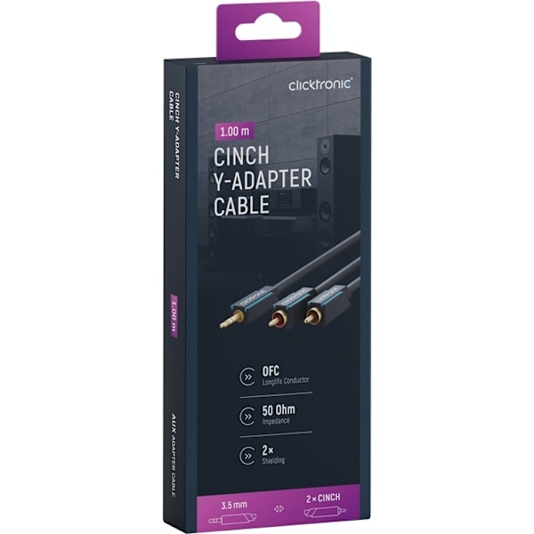 ClickTronic 3,5 mm AUX till RCA-adapterkabel, stereo Premiumkabel | 1x 3,5 mm jackkontakt  2x cinchkontakt | 1,0 m | OFC innerledare