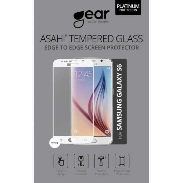 GEAR Hærdet Glas 3D Full Cover Hvid Samsung S6 Transparent