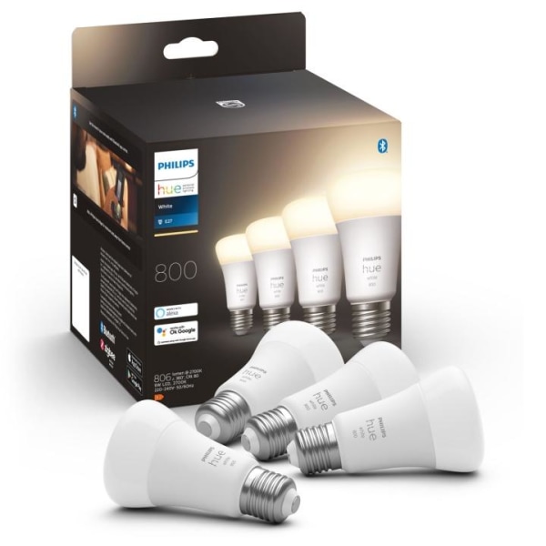 Philips Hue White E27 A60 800lm 4-pack