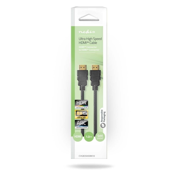 Nedis Ultra High Speed ​​HDMI ™ -kaapeli | HDMI™ liitin | HDMI™ liitin | 8K@60Hz | 48 Gbps | 1.00 m | Pyöreä | 6.0 mm | Musta | Laatikko