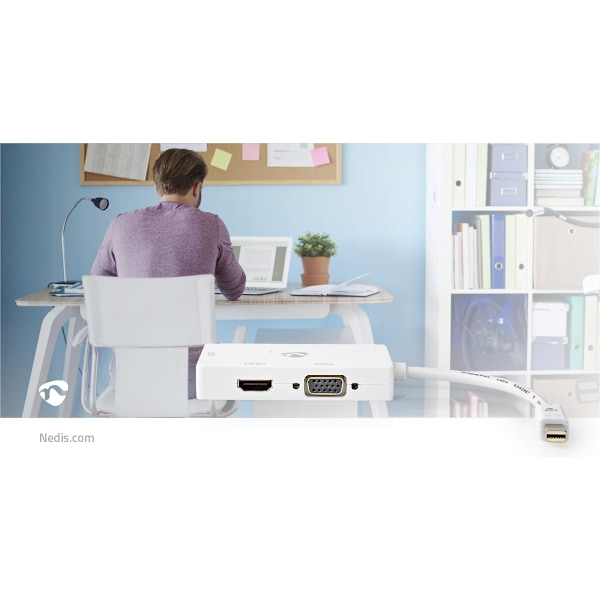 Nedis Displayport-adapter | Mini DisplayPort Hane | DVI-D 24+1-Pin Hona / HDMI™ Utgång / VGA hona 15p | 4K@60Hz | Nickelplaterad | Omkopplingsbar | 0.
