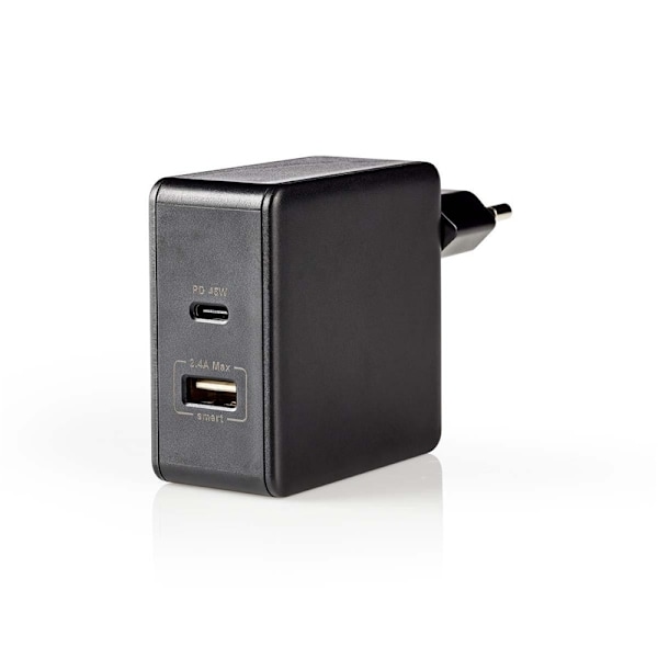Nedis Väggladdare | 57 W | Snabbladdnings funktion | 2.25 A / 2.4 / 3.0 A | Antal utgångar: 2 | USB-A / USB-Câ„¢ | Utan kabel | Automatiskt val av Spä