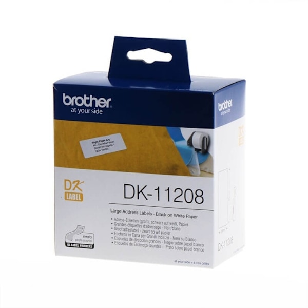 Brother Labels DK11208 38x90mm Sort på Hvid