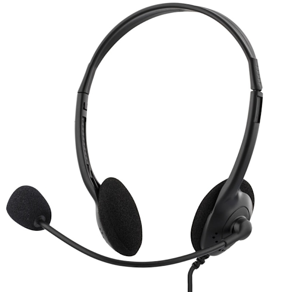 DELTACO, headset med mikrofon och volymkontroll 2m kabel, svart