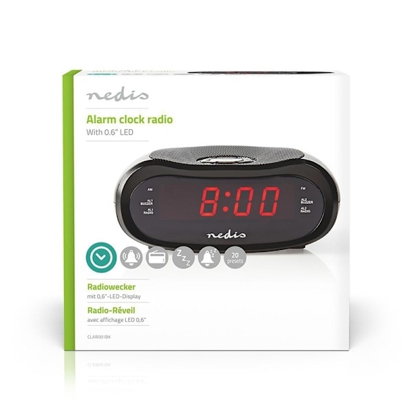 Nedis Digital vækkeur Radio | LED Display | Tidsprojektion | AM / FM | Snooze funktion | Sleep timer | Antal alarmer: 2 | Sort