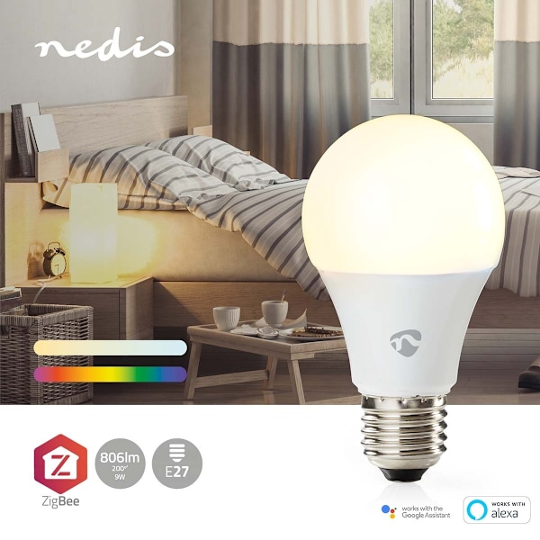 Nedis SmartLife Fuld Farve Pære | Zigbee 3.0 | E27 | 806 lm | 9 W | RGB / Varm til kølig hvid | 2200 - 6500 K | Android™ / IOS | Pære | 1 stk