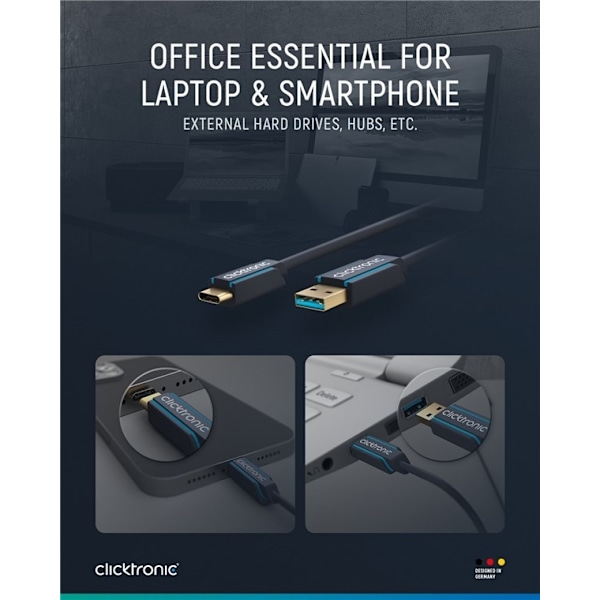 ClickTronic Adapterkabel från USB-C™ till USB-A 3.2 Gen 1 Premiumkabel | USB-C™-kontakt  USB-A 3.0-kontakt | 0,5 m | 5 Gbit/s