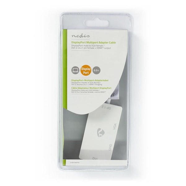 Nedis Displayport-adapter | DisplayPort Hane | DVI-D 24+1-Pin Hona / HDMI™ Utgång / VGA hona 15p | 4K@60Hz | Guldplaterad | Omkopplingsbar | 0.20 m |