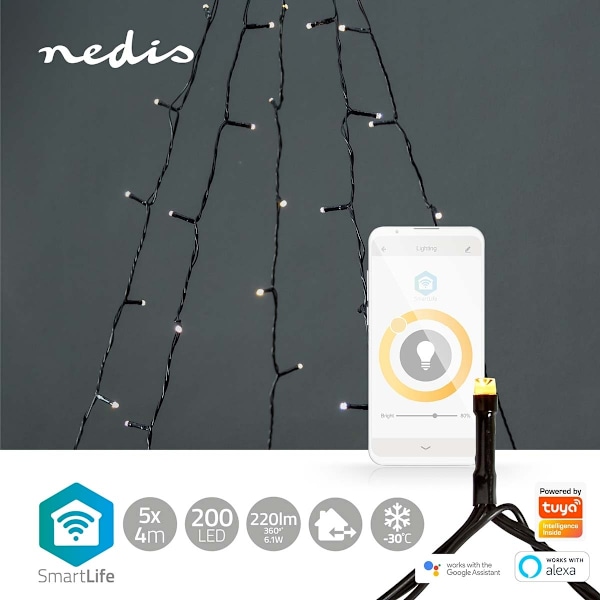 Nedis SmartLife Jouluvalot | Puu | Wi-Fi | Lämmin Valkoinen | 200 LED's | 20.0 m | 5 x 4 m | Android™ / IOS