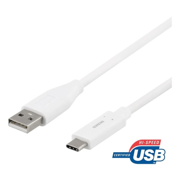 DELTACO USB-C to USB-A cable, 1.5m, 3A, USB 2.0, white