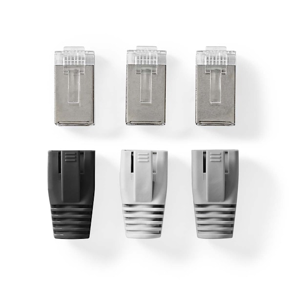 Nedis RJ45-kontakt | RJ45 Pass Through | Solid/strängad FTP CAT6 | Rak | Guldplaterad | 10 st. | PVC | Grå / Svart / Vit | Låda