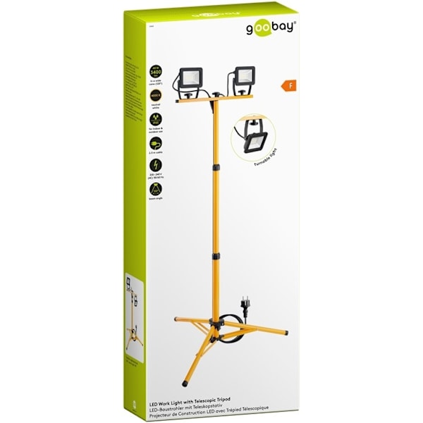 Goobay LED-konstruktionsstrålkastare med teleskopisk stativ, 2x 20 W med totalt 3400 lm och neutralt vitt ljus (4000 K), lämpligt för inomhus- och uto