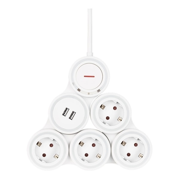 DELTACO Flexible 4-Socket Power strip, 1,4m, 16A 3500W, 2x USB-A, whit