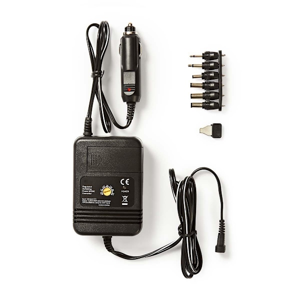 Nedis DC Yleisvirtalähde | Autoadapteri | 24 W | Tulojännite: 12 V DC / 24 V DC | 1.5 / 3 / 4.5 / 6 / 7.5 / 9 / 12 V DC | Musta