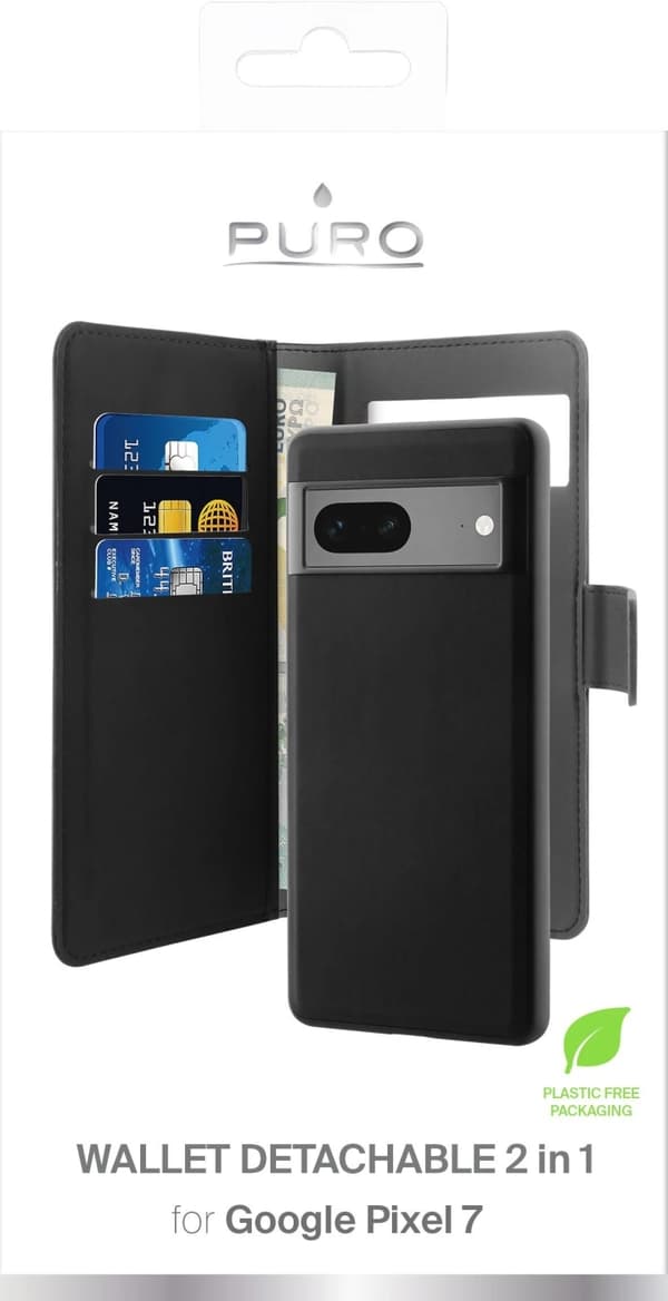 Puro Google Pixel 7 wallet, detachable, black Svart