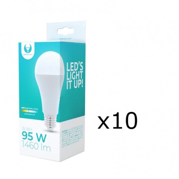LED-lampe E27, A65, 15W, 230V, 4500K 10-pak, hvid neutral