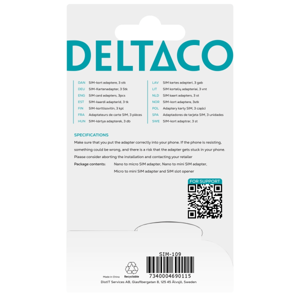 DELTACO SIM-kortsadapter för micro/mini/nano-sim, svart (SIM-109)