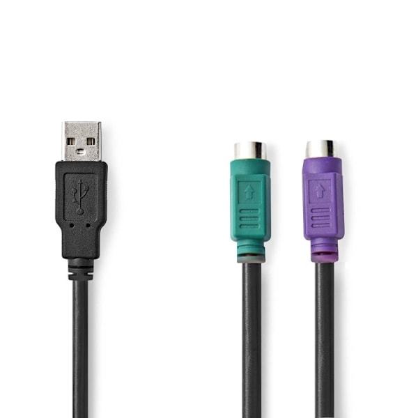 Nedis 2 i 1kabel | USB 2.0 | USB-A Hane | 2x PS/2 Hona | 480 Mbps | 0.30 m | Nickelplaterad | Rund | PVC | Svart | Låda