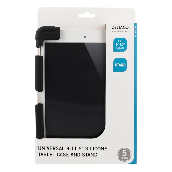 DELTACO cover i silikone til 9-11,6 tommer tablets, tripods, sort Svart