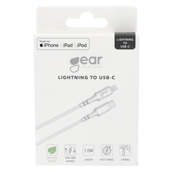 GEAR Ladekabel USB-C til Lightning 1m Hvid MFI C94