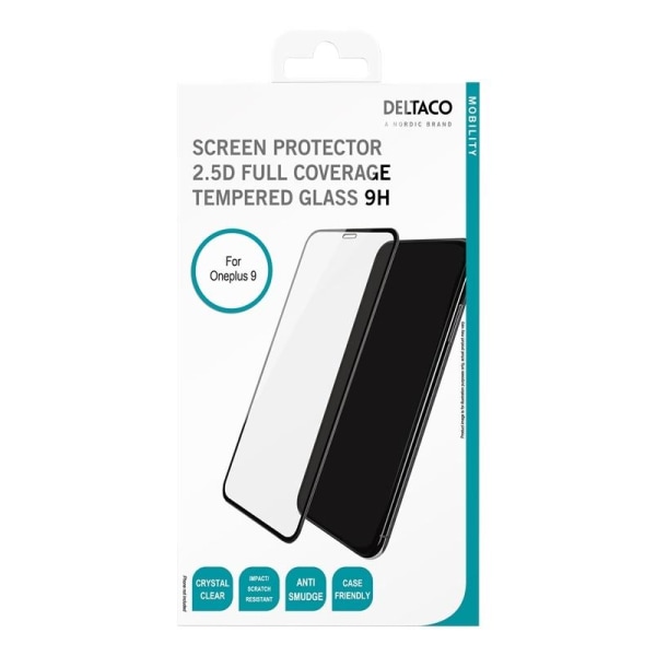 DELTACO screen protector OnePlus 9, 2.5D full coverage glass Transparent