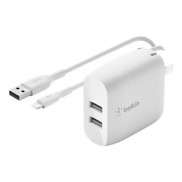 Belkin Väggladdare med 2x USB uttag + Lightning kabel 1m Vit