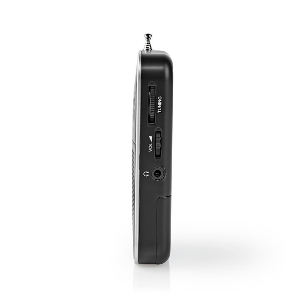 Nedis FM-radio | Bærbart design | AM / FM | Batteri | Analog | 1.5 W | Sort hvid skærm | Hovedtelefonudgang | IP20 | Aluminium / Sort