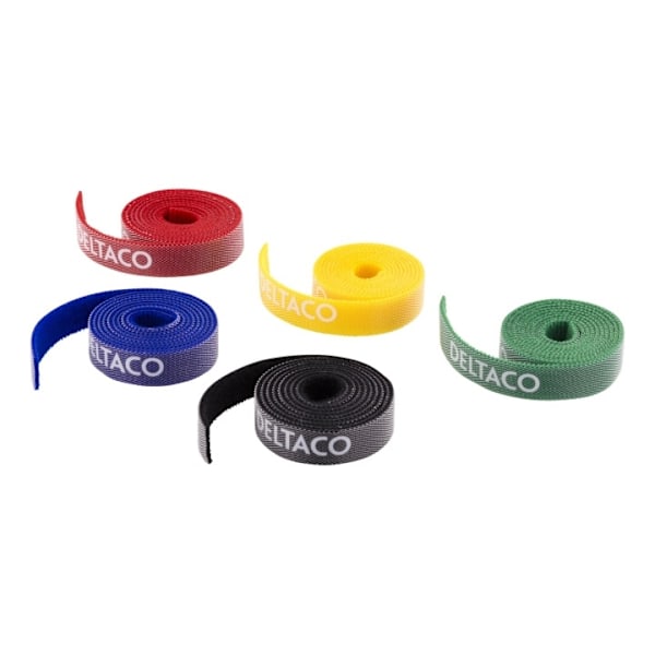 DELTACO kabelsorteringskit, burrebånd i forskellige farver, 5-pack