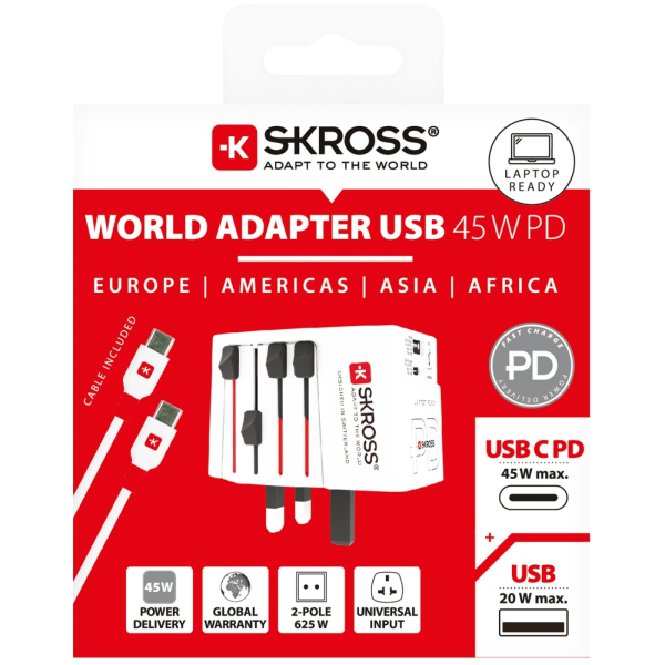 SKROSS World Adapter MUV 1xUSB-C PD 1xUSB-A 45W