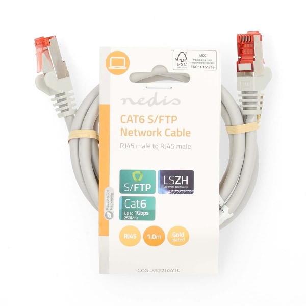 Nedis CAT6 Nätverkskabel | RJ45 hane | RJ45 hane | S/FTP | 1.00 m | Rund | LSZH | Grå | Label