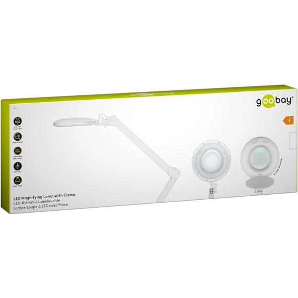 Goobay LED-förstoringslampa med klämma, 10 W, vit 800 lm, ljusstyrka och ljusfärg justerbar, 127 mm glaslins, 1,75x förstoring, 3 dioptrier