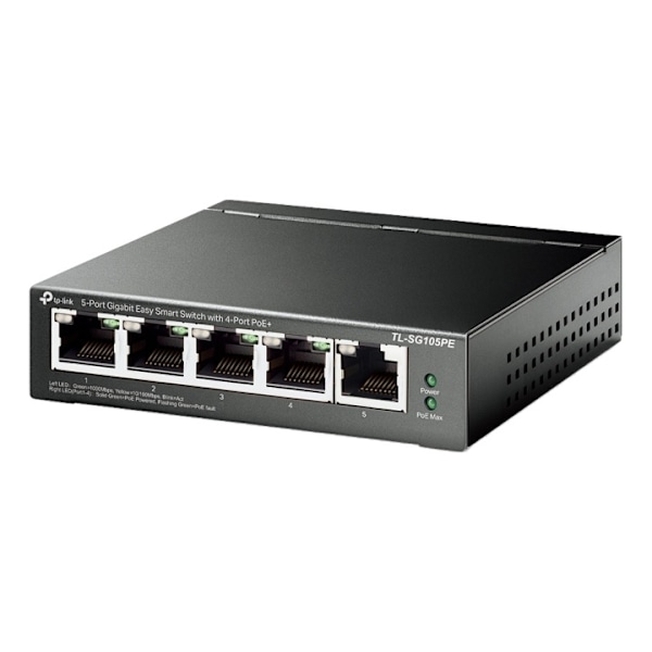 TP-Link 5-Port Gigabit Easy Smart Switch with 4-Port PoE+ musta