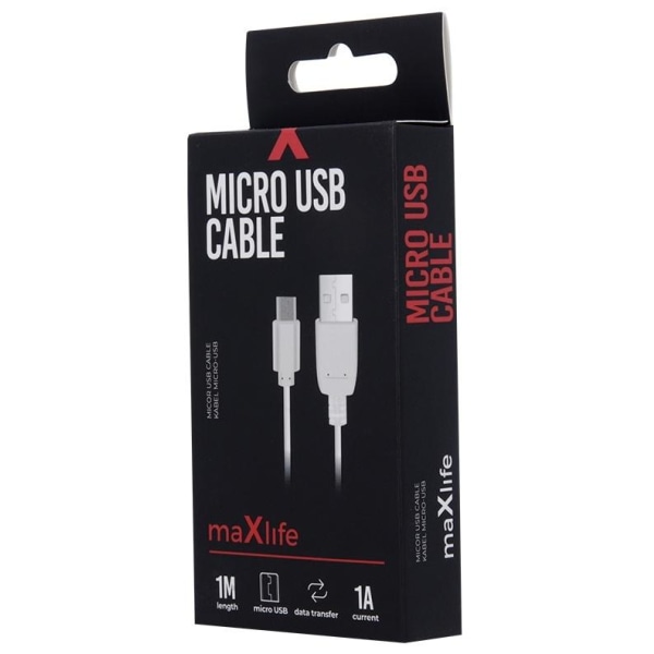 Maxlife microUSB-kabel, 1A, 1m, vit